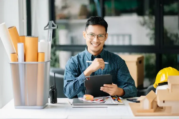 Young Asian man smiling.